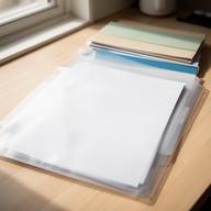 在宅勤務の机にクリアファイルと分類した書類を並べた様子